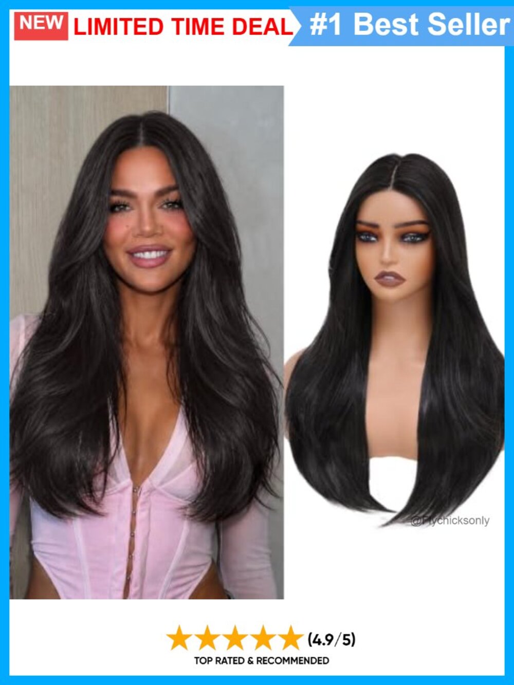 Layered Straight Wig Heat Resistant Fiber 4x4 Realistic Scalp Free Parting